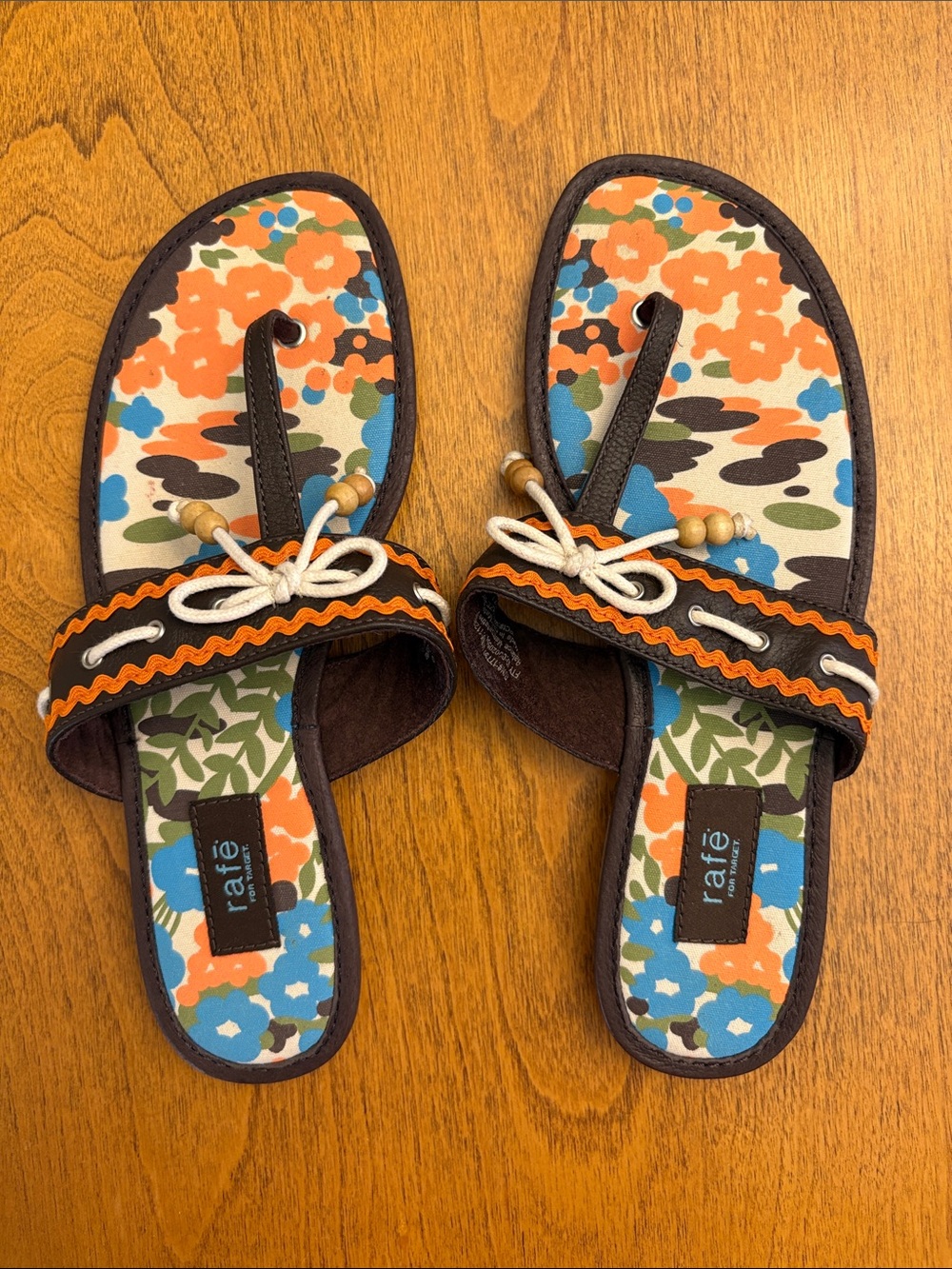 Rafè Floral Print Toe-Post Sandals in Orange, Blue, Green and Brown